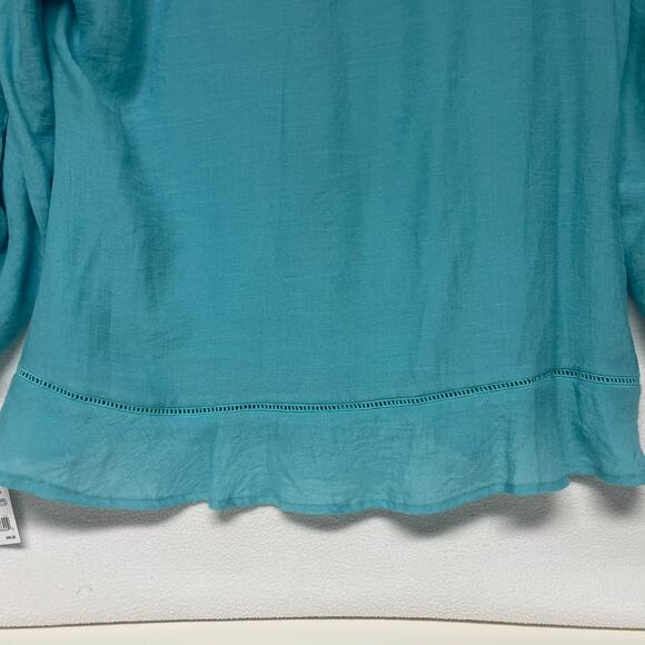 NY Collection Womens Large Aqua Button Up Top Lace Lightweight Feminine Comfy WT - Picture 3 of 13